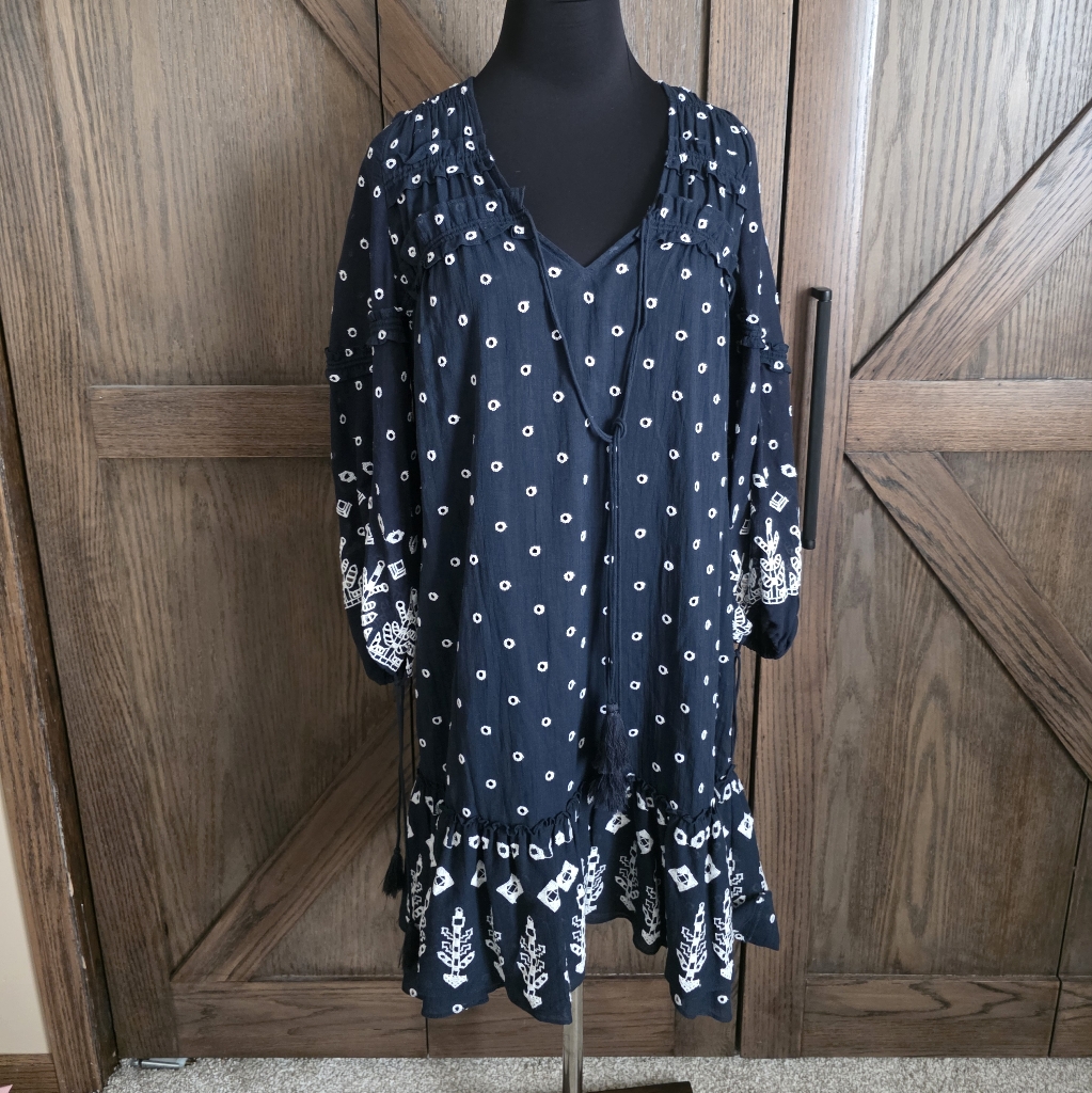 Derek Lam Black And White Embroidered Mini Dress